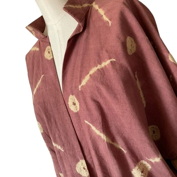 Ann Maurice Jacket OS Batik Mauve Clay Art to Wear Cotton Open Front Jacket Top